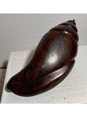Wooden Conch Shell Hand Carved Polished Unique Decor Piece 7" Heavy Paperweight